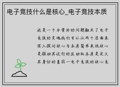 电子竞技什么是核心_电子竞技本质